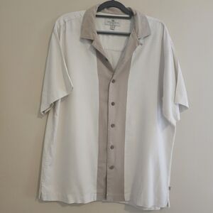 Men's Casual Button-Down Shirt in White and Tan